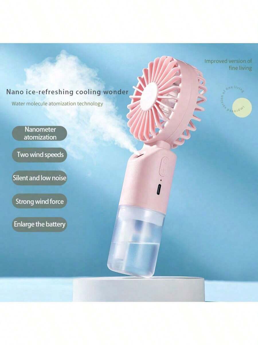 Ventilateur portable rechargeable à main mini avec fonction d'humidification, design pliable, chargement USB, convient pour une utilisation extérieure et intérieure en été
