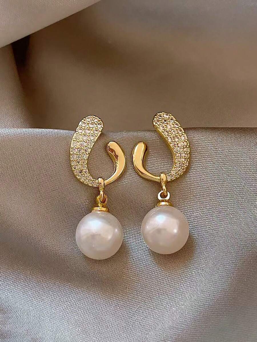 1pair Faux Pearl Dangle Earrings/Stud Earrings, Fashionable, Elegant, Classic, New, Luxury, Suitable For Any Occasions