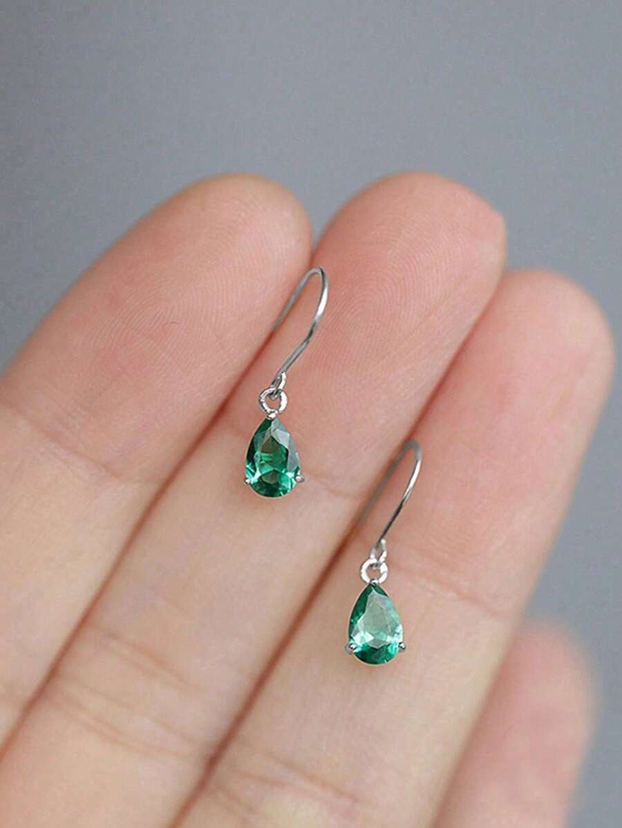 BALMORA 1 paire de boucles d'oreilles goutte d'eau en zircone verte en argent sterling S925 pour femmes, accessoires mode et élégants pour un port quotidien, le meilleur cadeau d'anniversaire pour les amis