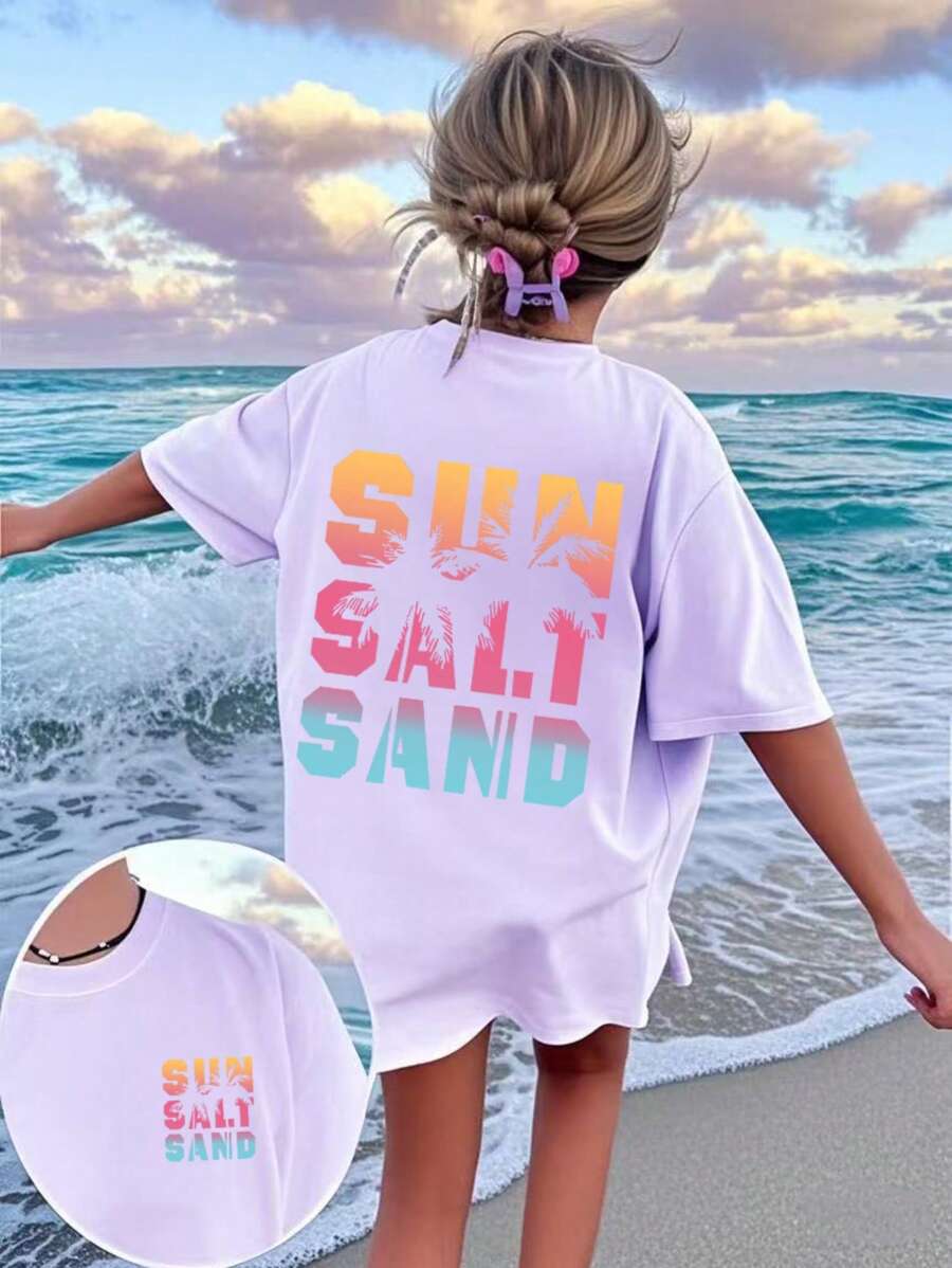 Camiseta informal de manga corta con cuello redondo y estampado gráfico divertido para niñas preadolescentes, para verano