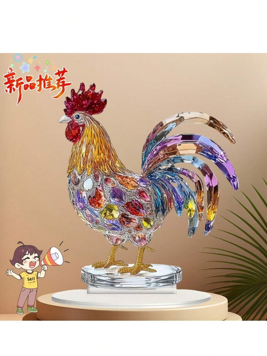 2D Plane Acrylic Colorful Rooster Statue Multi-Functional Desktop Decoration, Suitable For Christmas Halloween, Valentine's Day Birthday Gift, Ideal Gift For All Festivals