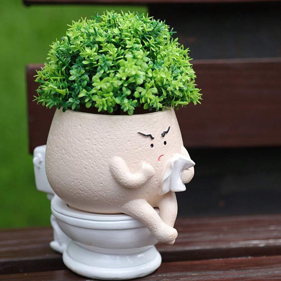 1pc 2-In-1 Funny Planter Pot With Drainage Hole - Resin Indoor/Outdoor Planter, Suitable For Succulents And Cacti, Self-Watering Function, Great For Home And Garden Decor, Garden Decoration | Quirky Design | Durable Resin