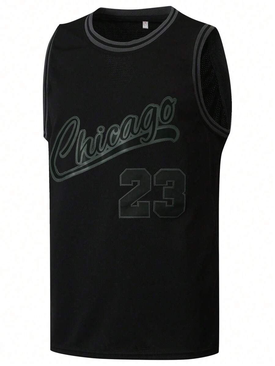 Camiseta de baloncesto estilo novio para hombres n.º 23 Negra con bordado, camiseta deportiva sin mangas