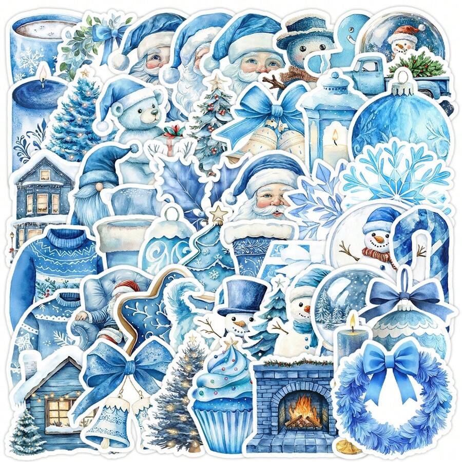 50 pezzi Adesivi natalizi blu 2025, adesivi in vinile per scrapbooking, diario, computer portatile, paraurti, skateboard, borraccia, computer, telefono, cartoni animati, elmetto, adesivi e decalcomanie per auto
