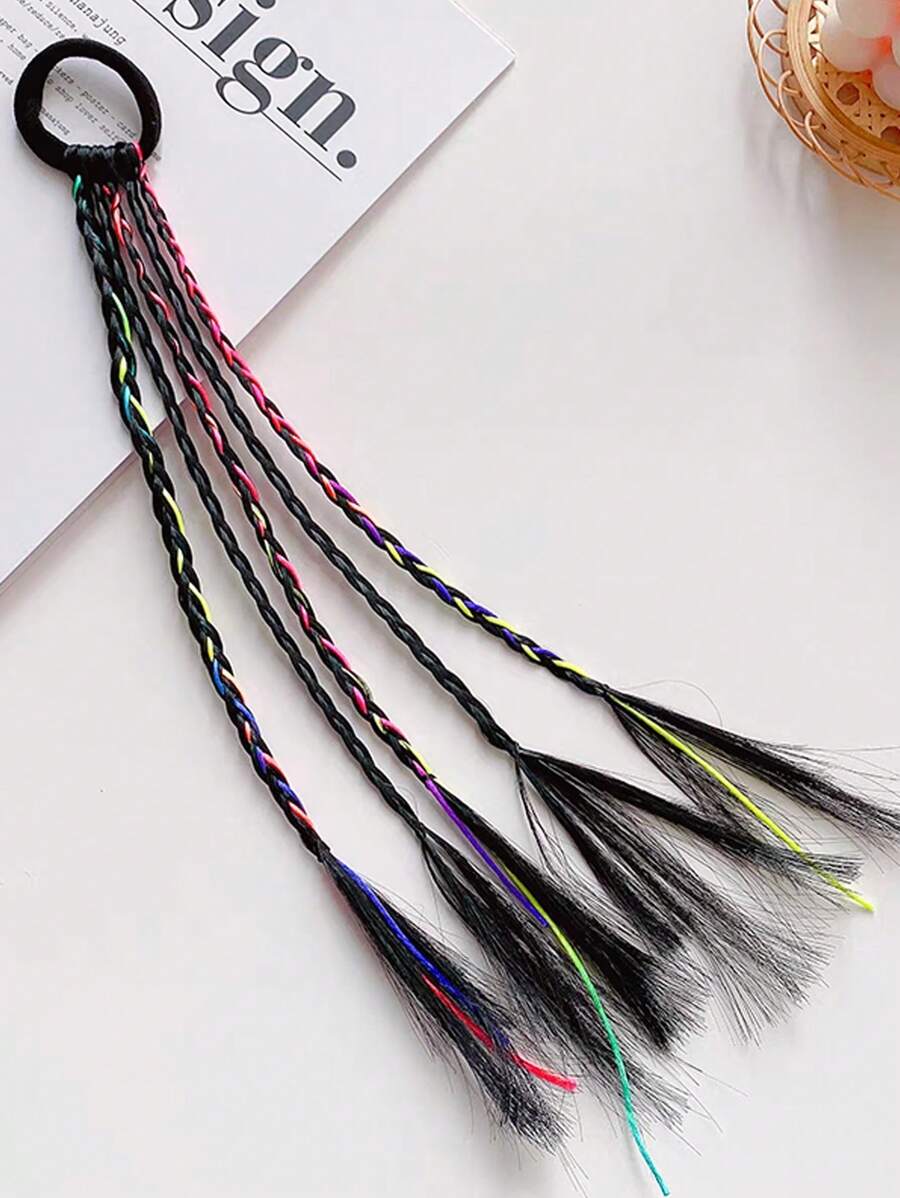 1 pezzo Parrucca con treccia intrecciata per donne, accessorio per capelli con corda colorata annodata in stile box braid, fascia elastica per capelli (il colore della corda è casuale)