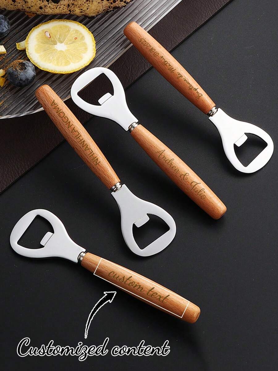 1 pezzo di apriscatole in acciaio inossidabile con manico in legno personalizzato con incisione - design personalizzato del testo, resistente alla ruggine, ideale per matrimoni, compleanni, vacanze, Natale, Festa del papà, regali per gli amanti della birra, accessori per feste, con finitura in legno naturale e costruzione robusta