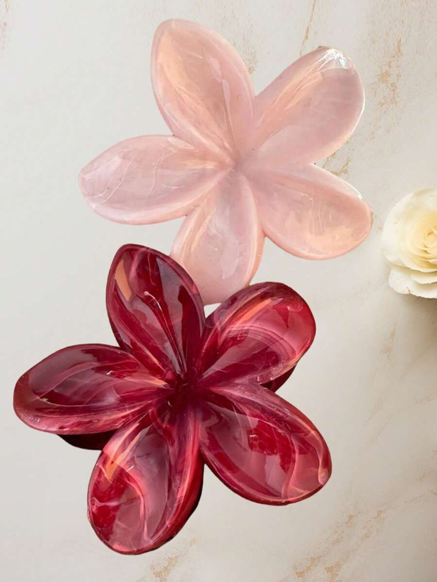 2 Damen einfacher Stil burgunderrot, Farbverlauf Acrylblumen Haarklammer zum Aufstecken hinten im Haar, Dekorative Haarspange für den täglichen Gebrauch mit Accessoires, elegante vielseitige Kopfbedeckung für Festivals und den Alltag, Haarklammern, Haraccessoires