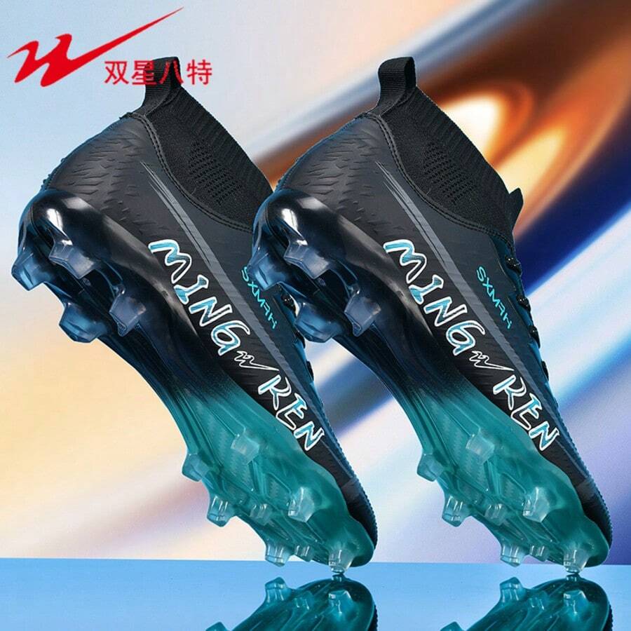 STARNOVO 2 pares de Zapatos de fútbol/soccer profesionales FG para hombres y mujeres, con tacos de TPU, tracción fuerte, cuello elástico para un ajuste cómodo y transpirable, colores elegantes, adecuados para entrenamiento y partidos de fútbol para estudiantes de escuela secundaria y primaria