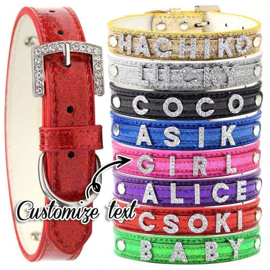 1pc Customizable Letter PU Base Collar With Various Rhinestone Letter Sequin Styles, Women Choker Collar
