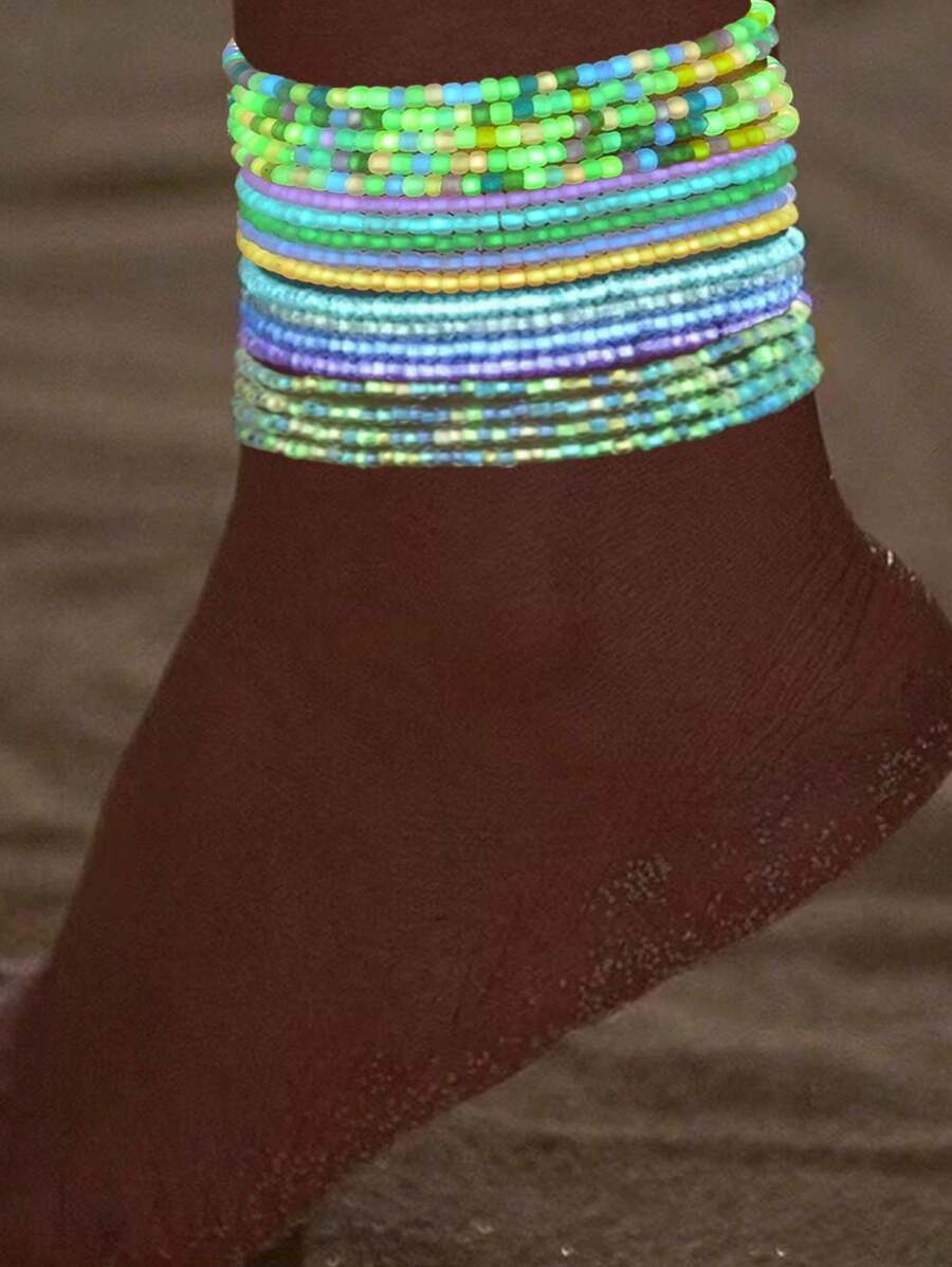 20 Peças/Conjunto Tornozeleiras Elásticas Versáteis de Estilo Boêmio, Brilham no Escuro, Adequadas para Homens e Mulheres, Praia, Festa, Uso Diário, Belo Presente (Cor e Design Aleatórios)