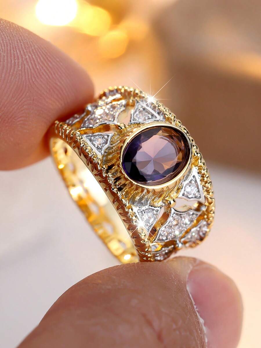 Vanel 1 ST Luxe Palace Inlay Cubic Zirconia Oval Cut Ring Eenvoudig en elegant Verlovingsbanket Modieus en prachtig ontwerp