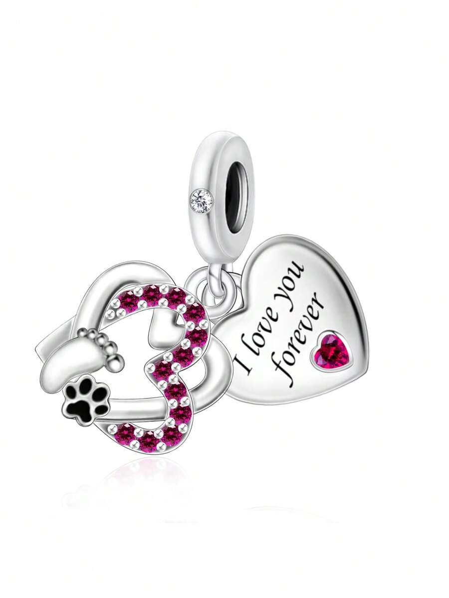 HuooNew Une pièce à la mode en argent sterling 925, sertie de cubic zirconia diamant, forme de cœur, empreintes de pattes de chien, "Je t'aimerai toujours", pendentif perle, bijoux pour femmes, bijoux en argent, accessoires quotidiens, cadeaux de couple