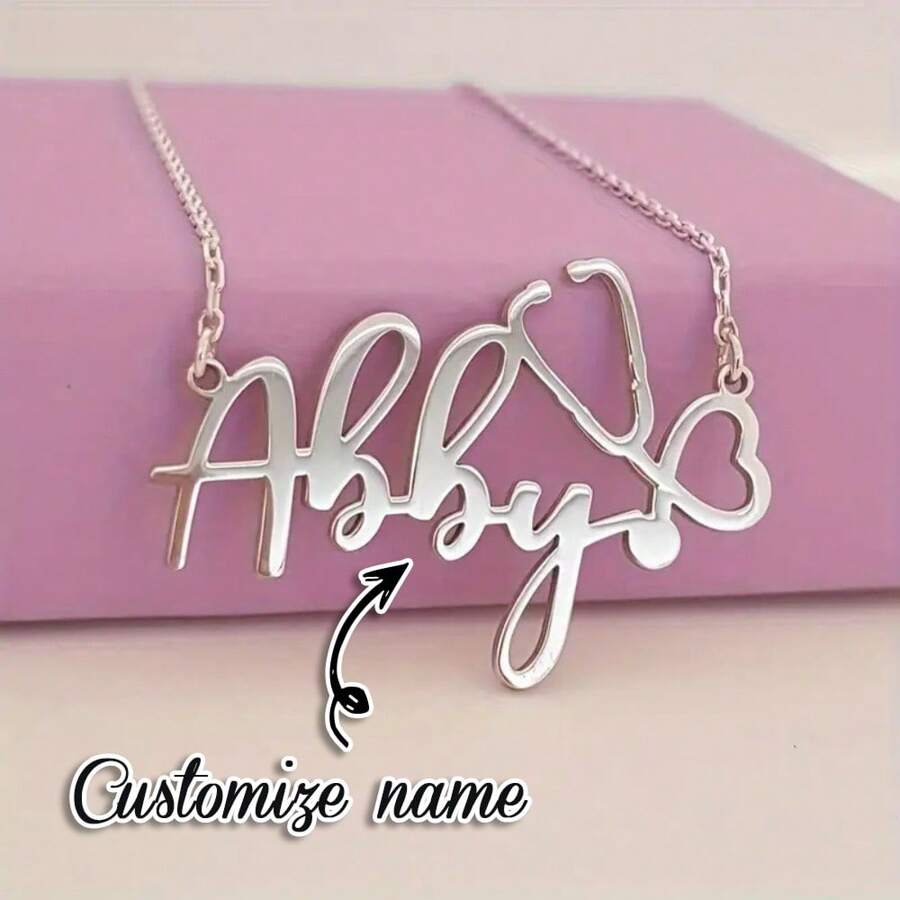 1pc Personalized Stainless Steel English Letter/Name Pendant Necklace, Minimalist & Fashionable Design, Ideal Gift For Nurses And Medical Staff