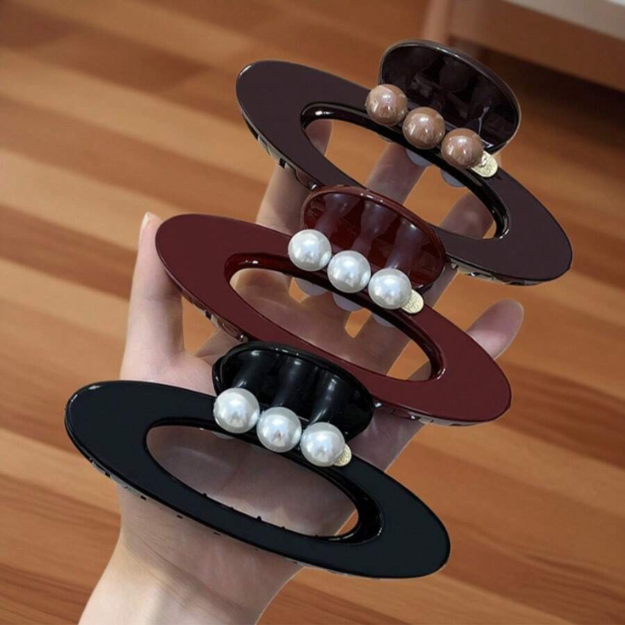 Oval Hollow Pearl Claw Hair Clip, Versatile Hair Claw Design Fashion Hair Accessory Fashion Hair Accessories Beauty Claw Clips