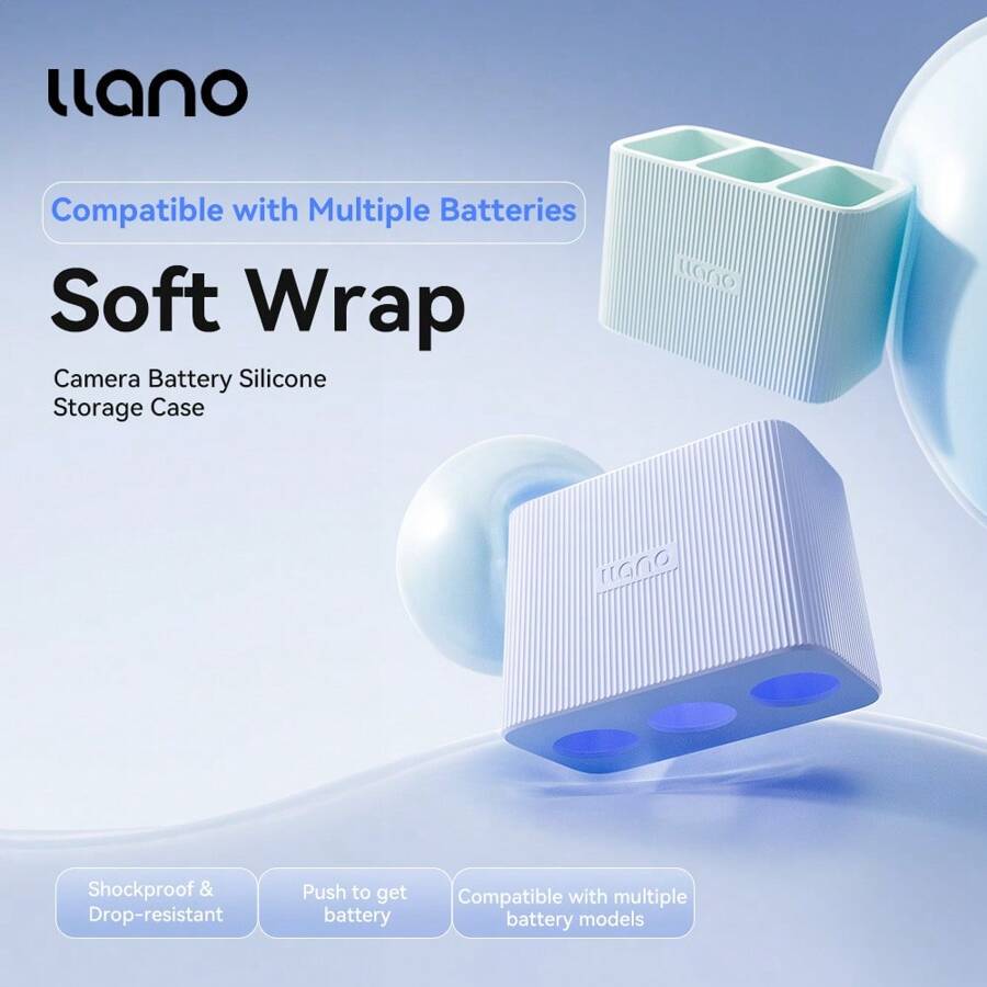 Llano 3-Slot Camera Battery Silicone Storage Case Shockproof Drop-Resistant Universal Fit For NP-FW50, NP-W126S, LP-E17, EN-EL25, Etc.