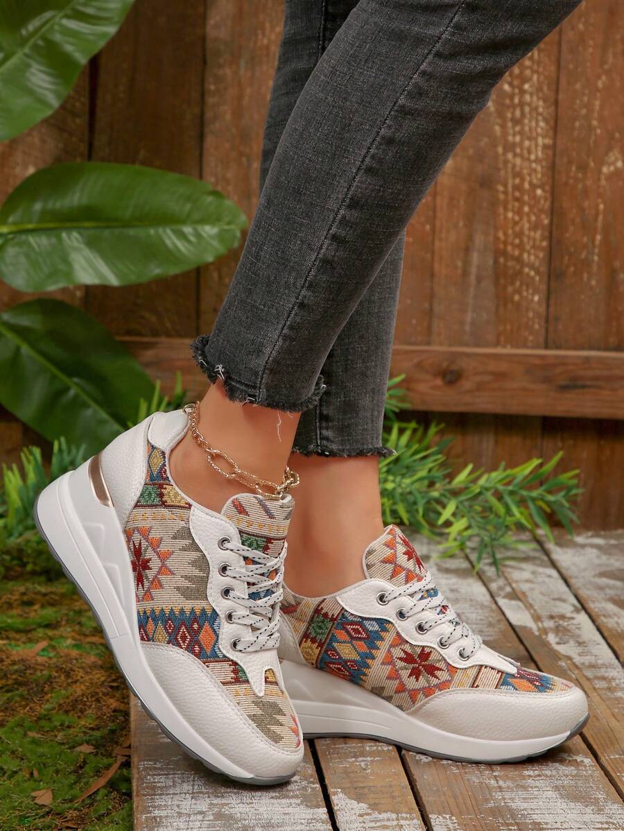New Bohemian Outdoor Casual Shoes, Breathable Platform Wedges Sneakers For Plus Size Women, Spring & Autumn