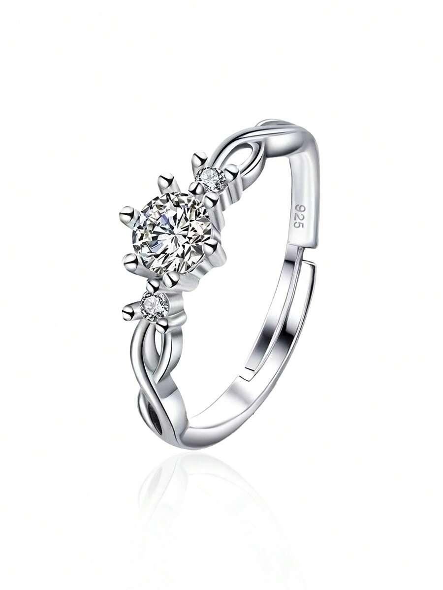 925 Silver Hypoallergenic Criss-Cross Open Ring With Cubic Zirconia, Elegant Diamond Design Ring, Suitable As Birthday Gift