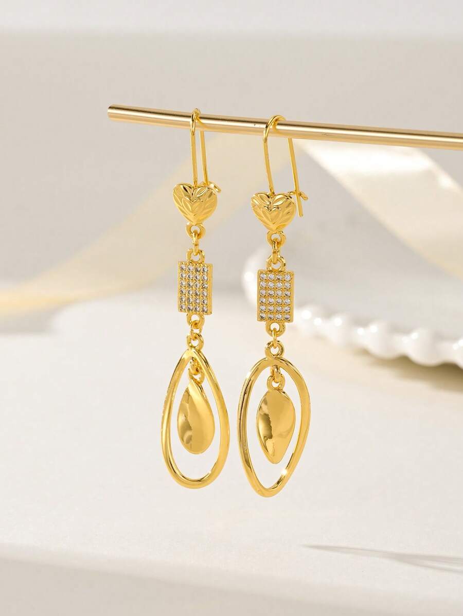 Nuevos pendientes con colgante de gota de agua hueco, chapado en oro de 24k, adecuado para uso diario y de fiesta