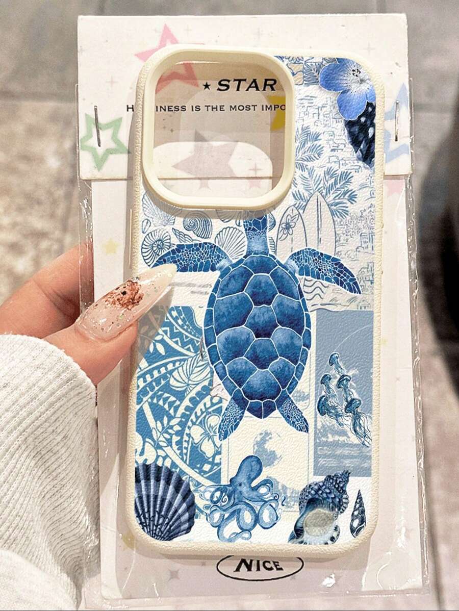1 pieza Funda protectora para teléfono, a prueba de agua y antideslizante, con ilustración retro de tortuga marina y océano, compatible con iPhone