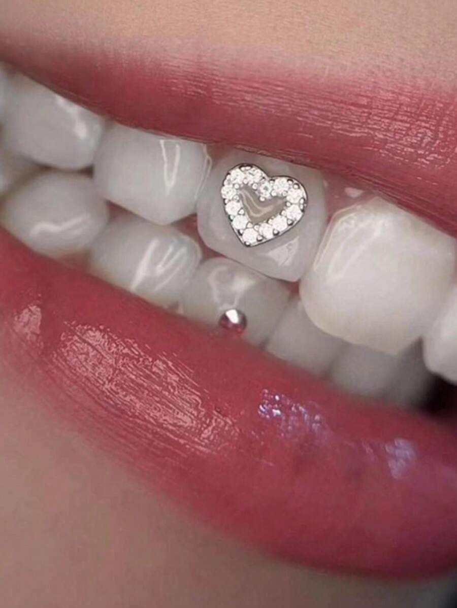 1 peça dente de diamante em formato de coração metálico delicado e minimalista
