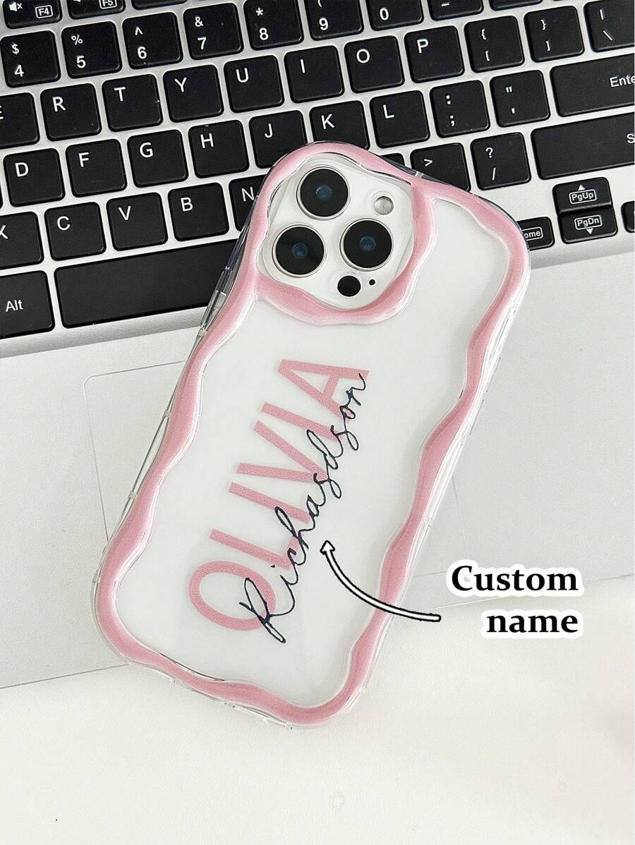 Bedruckbares Name & Foto Buttercreme Wellen Rand Glänzende Stoßfeste Handyhülle, Kompatibel mit iPhone 16/11/16pro/16plus/16promax/16e/15Promax/13/14/12/XS/XR/7G/8P, Galaxy 11/12Pro/12/12X/13Pro/14Pro/15Pro/, Redmi 10/9/Note9/12c/Note11pro/Note8Pro