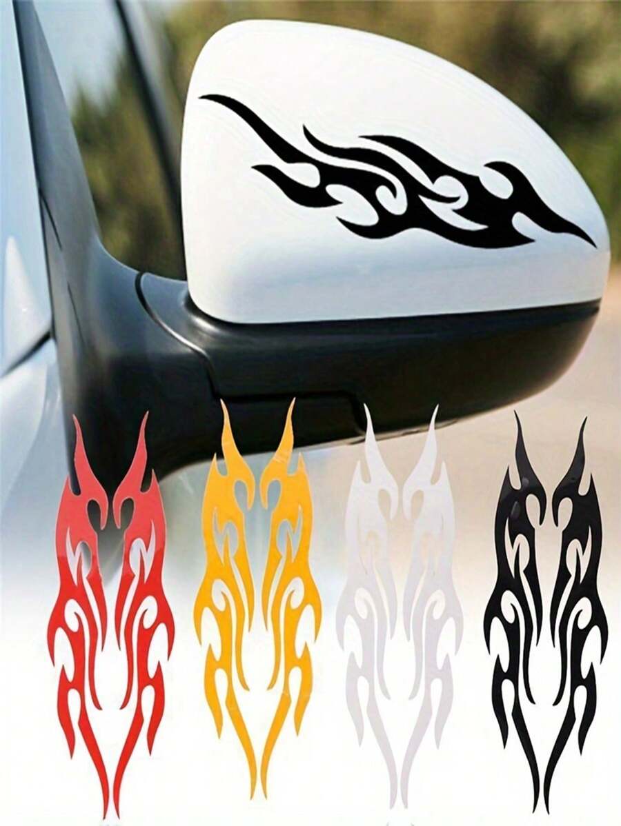 2pcs Flame Pattern Car Rearview Mirror Reflective Stickers, Decorative Adhesive Body Bumper Decals