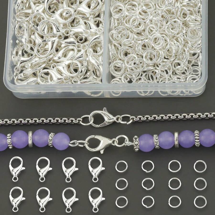 700pcs Random Color Mixing/Golden/Silver/White K/KC Gold Lobster Clasps And Split Ring Set, Including 100pcs Lobster Clasps And 600pcs Jump Rings, Mainly Used For DIY Jewelry Making, Chains, Necklaces, Anklets, Hair Accessories, Pendants