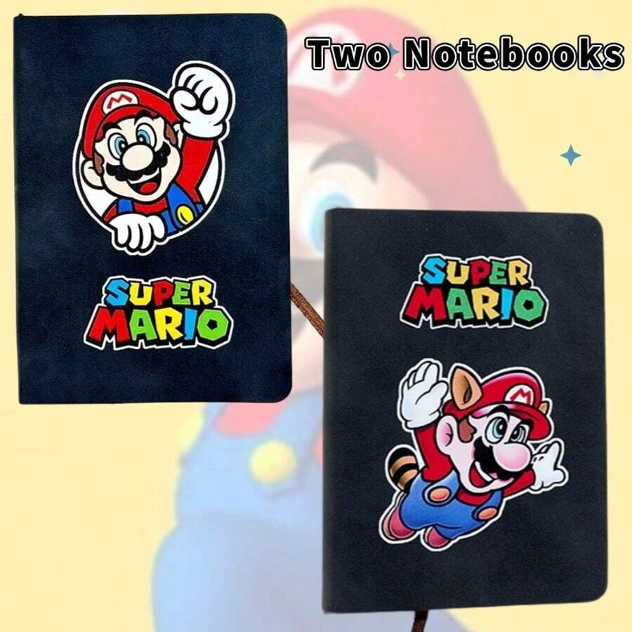 SuperMario 2 pièces Mini carnets noirs, journaux créatifs multicolores, fournitures portables de bureau et d'étude quotidiennes, cadeaux de vacances, cadeaux d'amis, fournitures de fête d'anniversaire, cadeaux de qualité premium du carnet de Mario, fournitures scolaires, rentrée scolaire