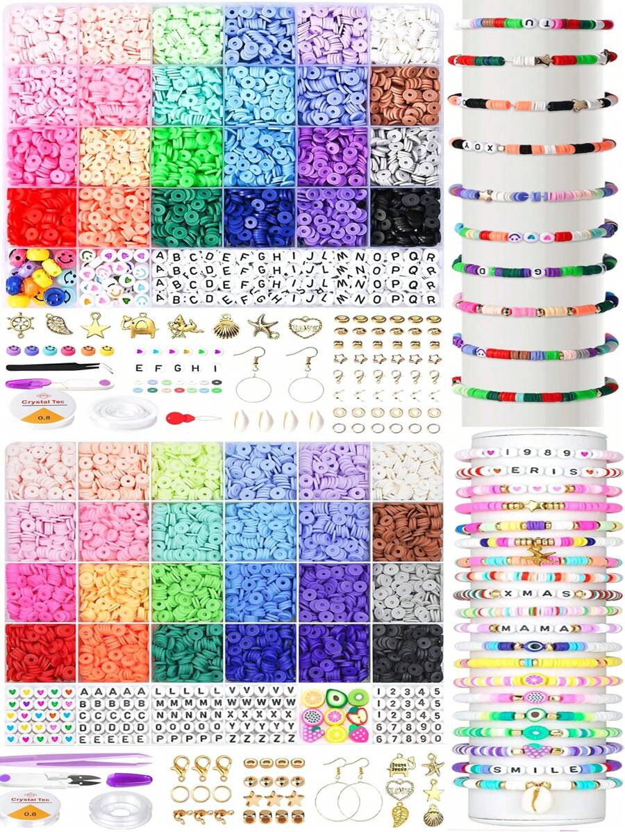 24 Farben Polymer Ton Perlen Boho Stil Freundschaftsarmband mit Anhängern, DIY Frauen Handwerks Geschenk Armband & Schmuckherstellung