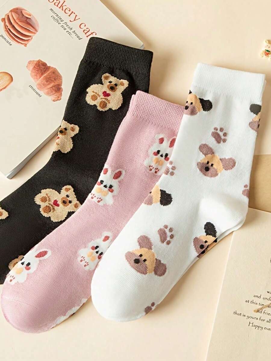 3 Pairs Spring/Autumn/Winter Fashion Japan Style Cute Animal Pattern Ankle Socks