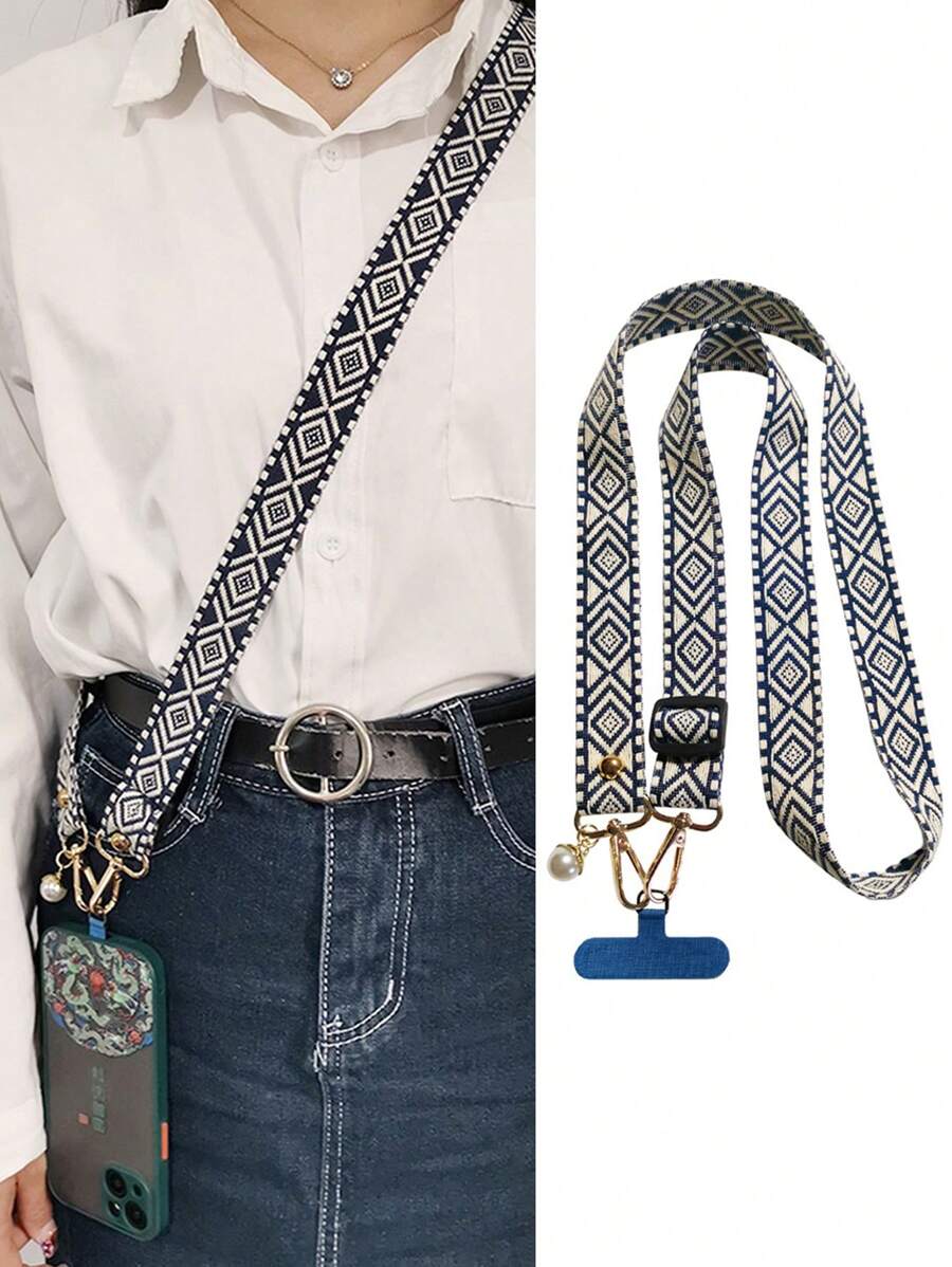 Line Lattice Stylish Pearl Pendant Bracelet Phone Crossbody Lanyard Rope Neck Rope Chain Compatible With APPLE Phone Case Universal Accessories