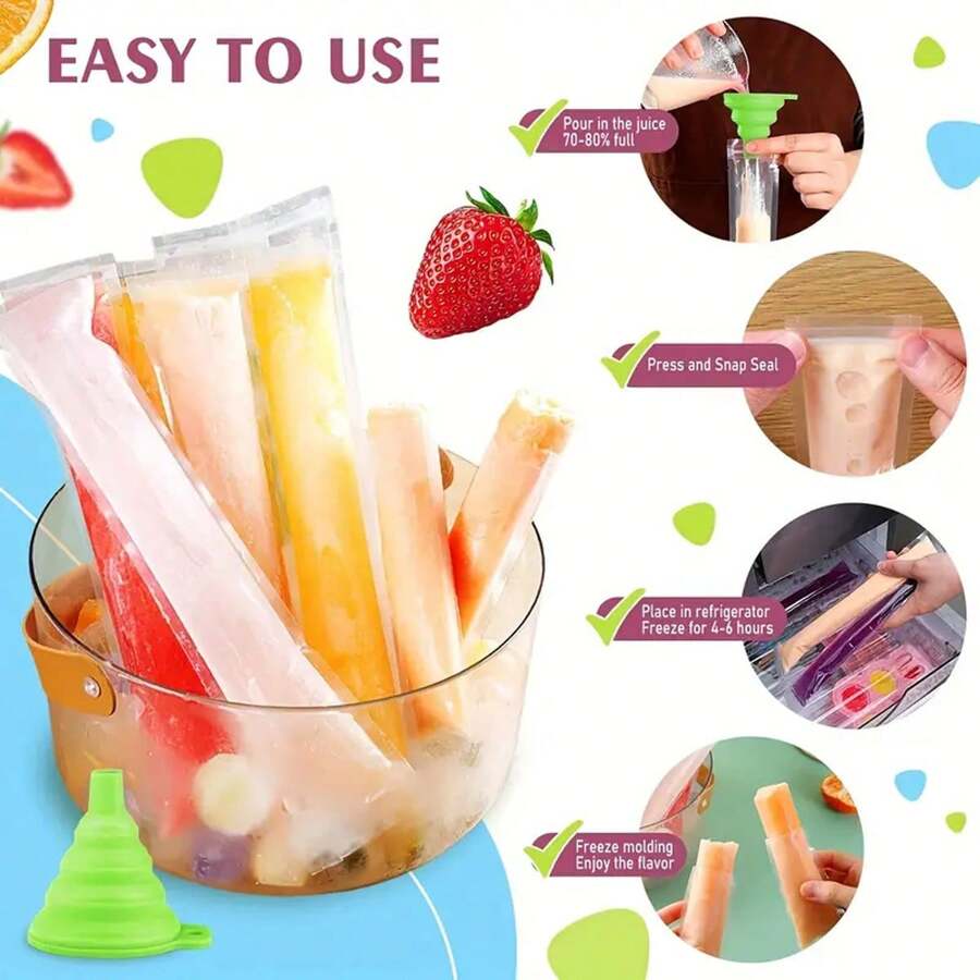 50 piezas Bolsa desechable para paletas, molde de cubitos de hielo, bolsa sellada con cremallera, palito de yogur, bolsa para paletas de jugo, suministros de cocina, esencial para verano, Halloween y Navidad