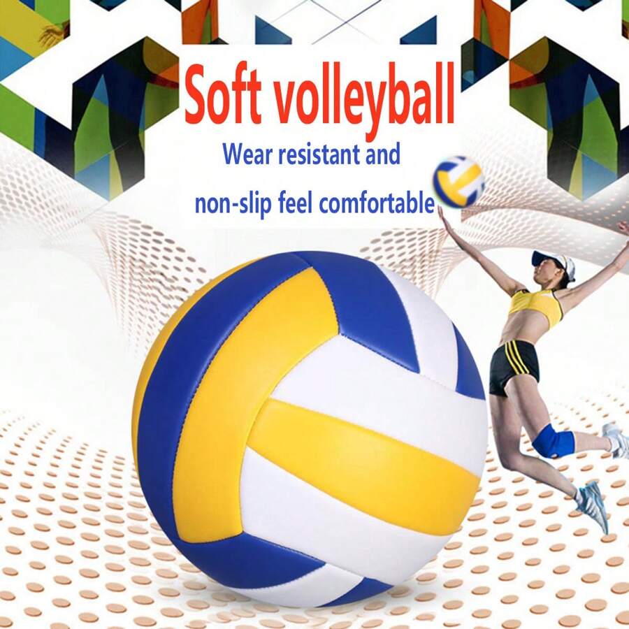 1 pièce Ballon de volley-ball n°5, PVC épais, jaune/bleu/blanc, convient pour l'entraînement intérieur/extérieur, volleyball de plage