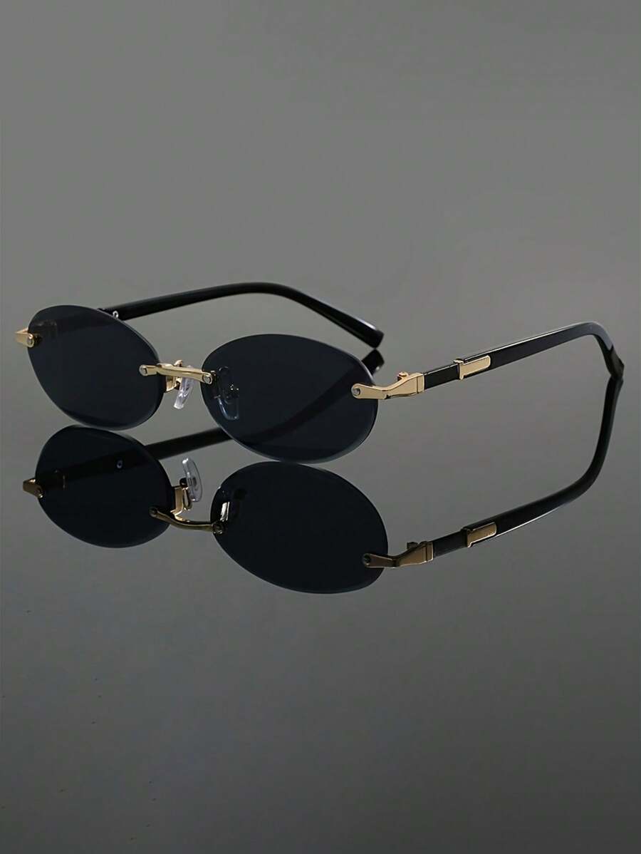 Frameless Fashion Glasses For Men And Women, Y2K Retro Round Frame Design Glasses, Suitable For Party, Holiday, Summer Vacation Outfits