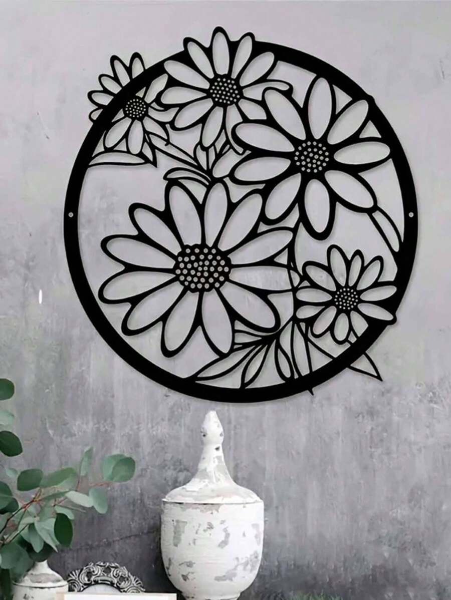 1 Stück Eisen Chrysantheme Wandskulptur - Eisen Blumen Wandkunst Dekoration, Innen Außen Garten Hof Wandkunst, Wohnzimmer Balkon Zaun Akzent