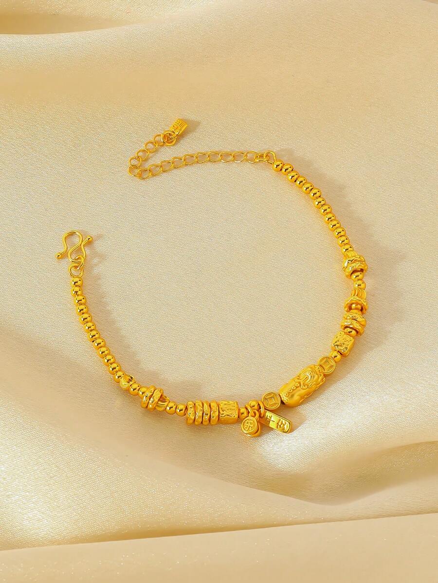 1pc Adjustable Size Fashionable, Versatile, Elegant, European & American Style Party Explosion Model Hollow Floral Chinese Style Antique Style Exquisite Car Flower Starry Sky Curved Pattern Cat Claw Colored Pearl Connected Sophisticated Changeable Classic Series Floral Exquisite Open Ring Open Big Atmosphere Chinese Style Pixiu Wealth-Keeping Braided Series Bracelet