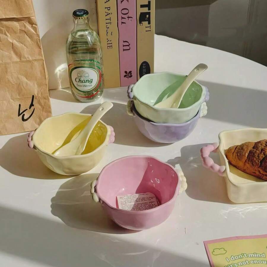 1 Stück, süße sehr ansprechende Keramikschüssel, Joghurt, Salat, Dessert, Haushaltskeramikschüssel, Geschirr, Küche, Esszimmer, Schulbedarf