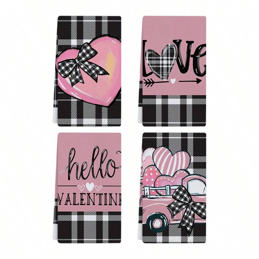 4 torchons de cuisine décoratifs Saint-Valentin, 45*66 cm, torchons Saint-Valentin, motif cœur, serviettes Saint-Valentin, décoration de table pour la décoration intérieure de la cuisine de la maison