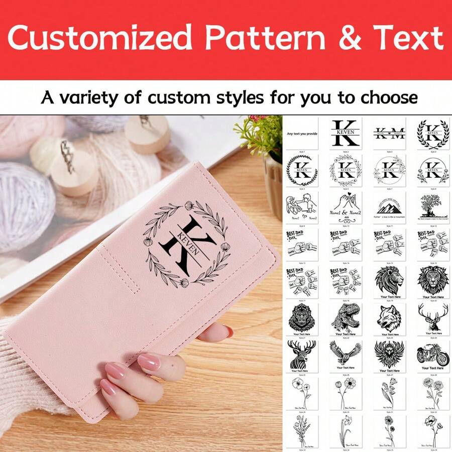 Custom Pattern & Text Wallet, Personalized Wallet, Women's Wallet, Thin Multi-Card Coin Purse, Long Card Holder, Multi-Function Wallet, Simple Clutch, Gift For Girlfriend, Gift For Mother, Gift For Girl