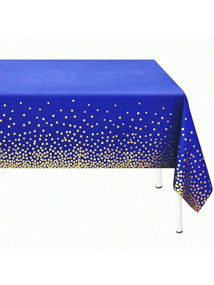 1Pc Rectangular Navy Blue Plastic Tablecloth Golden Dot Blue Table Cloths, 70.86X42.51 Inches Disposable Golden Polka Dot Confetti Dark Blue Table Cover For Wedding Anniversary Birthday Fine Dining Graduation Bridal Shower Party Decoration