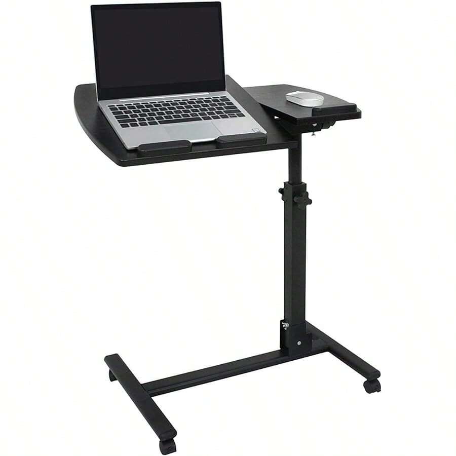 Mobile Laptop Stand Overbed Table Rolling Desk Cart Adjustable Sit-Stand Laptop Computer Desk Bedside Standing Desk, Height Adjutable 24'' To 35''