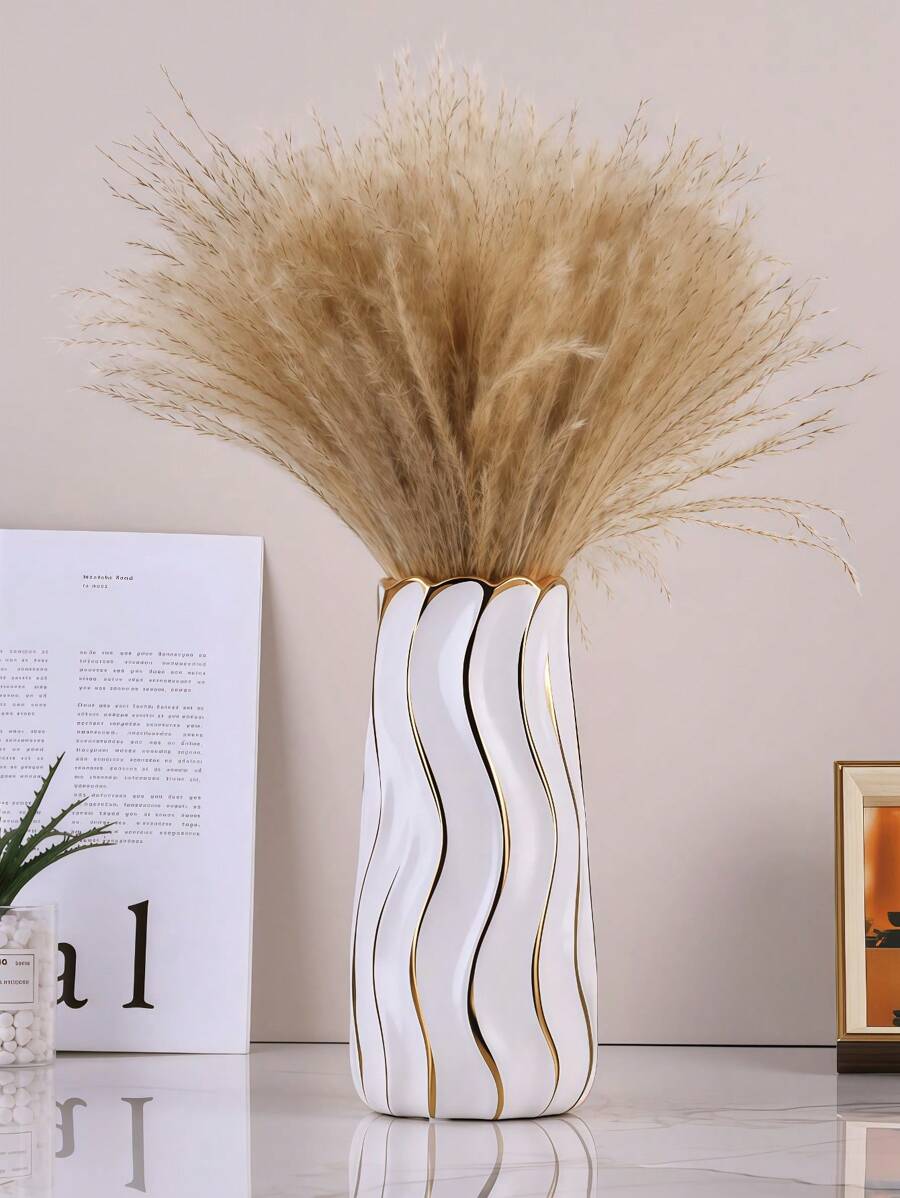 New Gold-Painted Ceramic Vase Flower Arrangement Modern Minimalist Dining Table Porch TV Cabinet Living Room Floral Ornaments Birthday Graduation Gift