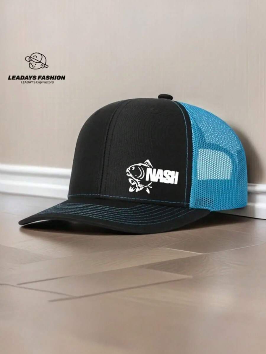 1 Piece Adjustable Dad Hat Truck Driver Baseball Cap, Printed With "NASH" Fish Pattern - Lightweight, Breathable, Suitable For Daily Leisure And Outdoor Sports - Ideal Father'S Day Gift, Casual Headwear, Camping, Picnic, Sports Cap
