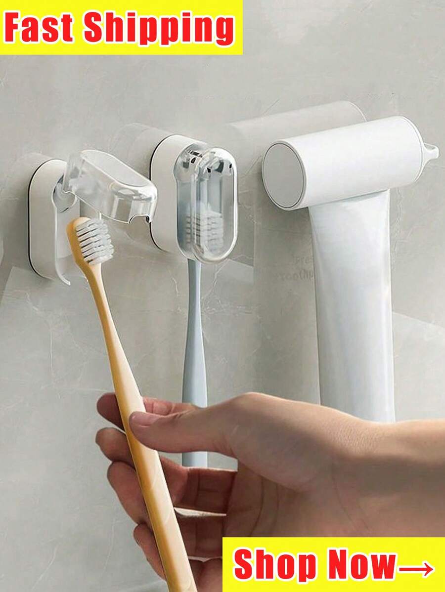 Bathroom Toothbrush Holder For Home Use, Wall-Mounted Minimalist Dustproof Toothbrush Hanger Without Drilling, With Automatic Closing Cover,Toothbrush Storage Shelf,Simple Portable Organiser For Bathroom,Dustproof Toothbrush Organiser With Cover Back To School