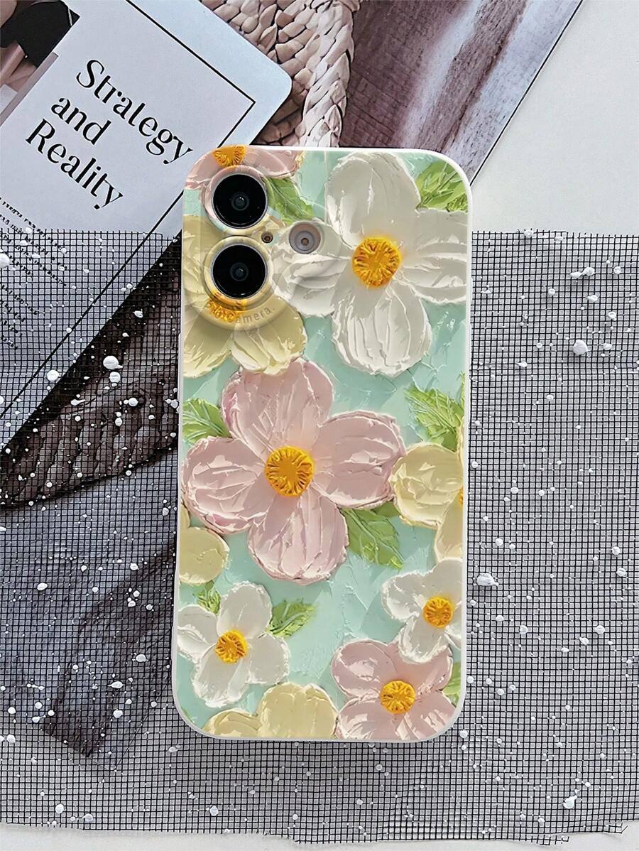 1pc Fashion Oil Painting Floral Solid Color Frosted TPU Shockproof Phone Case Compatible With IPhone 16/15/14/13/12/11/XSMAX/X/XS/XR/7PLUS/8PLUS/7/8