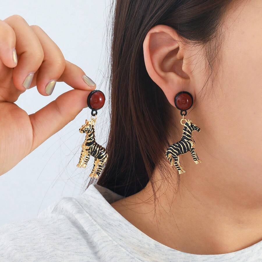 1 Pair Zebra Pattern Dangle Earrings For Women, Suitable For Daily Wear, Parties And Music Festivals