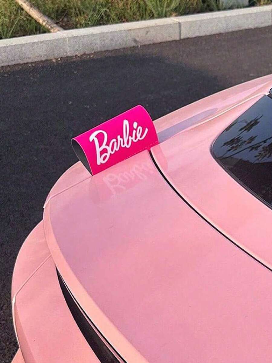 Barbie Stylish Pink Barbie Logo Flexible Car Trim Decor, Barbie Iconic Logo Decor,Easy Install & Remove Auto Ornament, Cute Car Exterior Accessory For Women,Weatherproof & Removeable,Instant Personalization