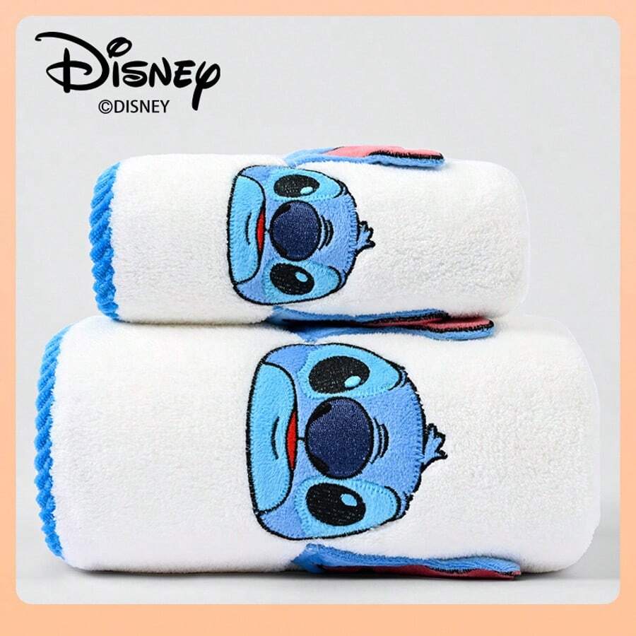 Disney 2pcs Disney Stitch Cartoon Bath Towel & Cute Blue Hand Towel, Suitable For Daily Use, Travel And Holidays Back To School For Beauty Salon Home Bathroom
