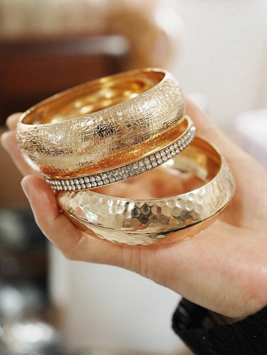 Set de 3 piezas de pulseras brazaletes con strass de nuevo estilo internacional de moda para mujeres de Oriente Medio