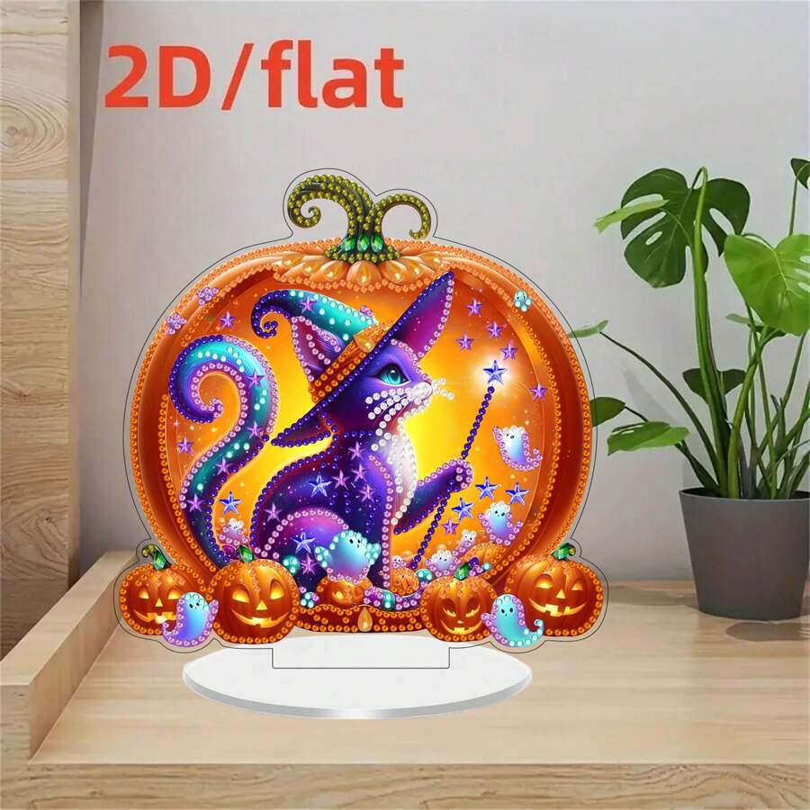2D Flat Special Shape Crystal Diamond Painting Kit, Single-Sided Halloween Pumpkin & Cat Theme Decor, Acrylic Home Decoration Display Plaque, Handmade Craft, Holiday Gift, Suitable For Bedroom, Office, Living Room, Study Desk